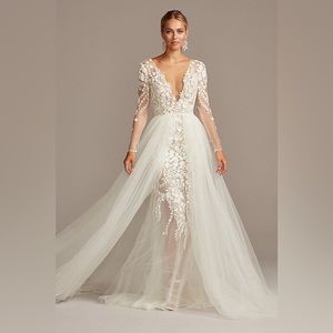 Galina Signature Embroidered Floral illusion bodysuit wedding dress